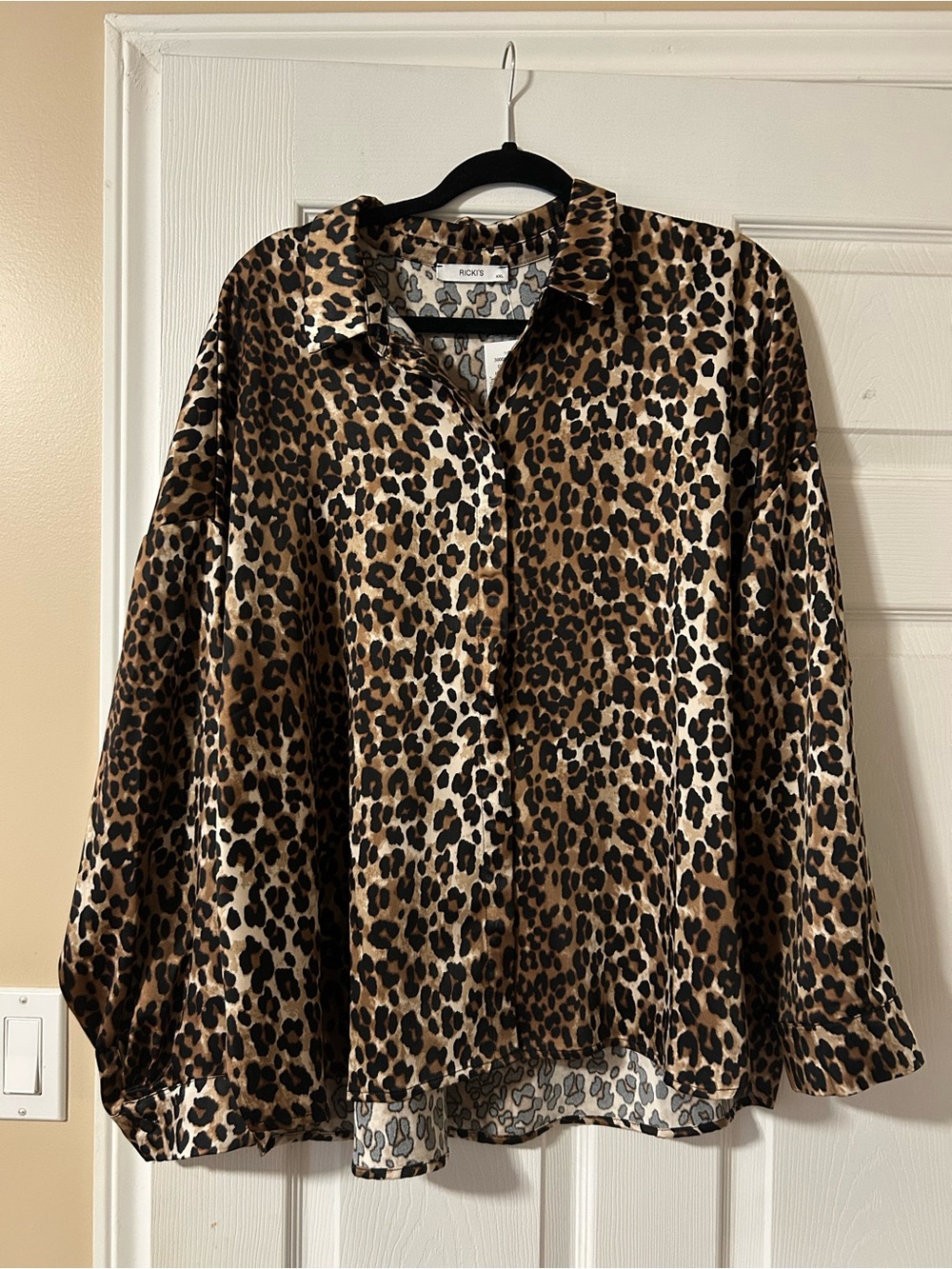 Ricki's Silky Leopard Print Button-Up Shirt in Black and Brown